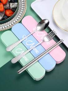 Bộ dao nĩa tùy chỉnh, bao gồm nĩa, đũa, thìa bằng thép không gỉ, bộ dụng cụ ăn uống di động có thể tái sử dụng, thích hợp cho cắm trại, dã ngoại, leo núi và văn phòng. - nhiều màu - Xem 5