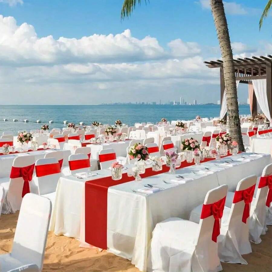 酒店纯色桌旗、婚礼开幕布、简约涤纶椅背、浴室厨房装饰用花朵擦杯布 - 彩色 - 查看 1