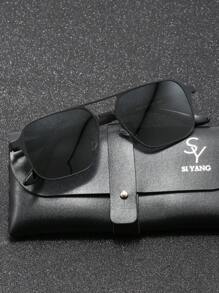 SY SI YANG 品牌男士超轻方形不锈钢商务眼镜，配有精美礼盒包装、眼镜盒和清洁布，适合夏季海滩度假、户外活动和旅行。