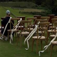 10/5pcs/1pc White Satin Ribbon Bow Chair Ribbon, Pure White Decorative Ribbon Wedding Aisle Decorative Pendant, Event Party Wedding Chair Decoration, White Satin Elegant Ribbon Bench Bow With Long Tail, Wedding Banquet Chair Back Flower Bow Silk Scarf, Used For Bridal Shower, Reception, Wedding Ceremony, With Long Tail