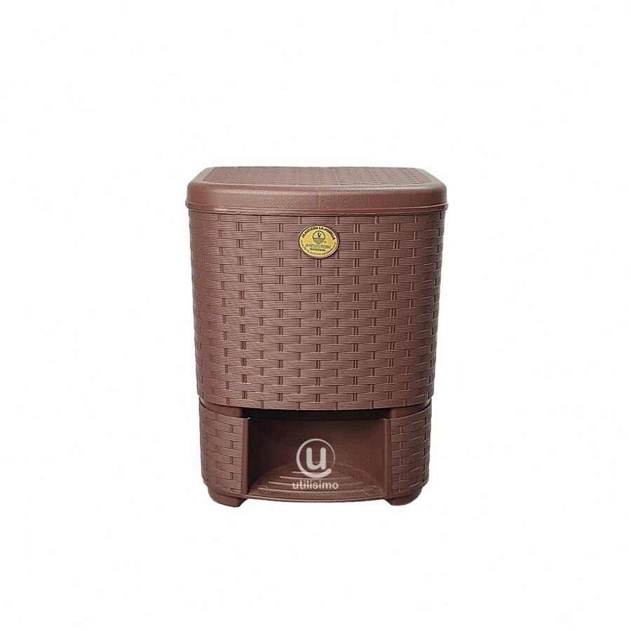 Bote De Basura Con Pedal Tipo Rattan 8L - Marrón Chocolate - Ver 1