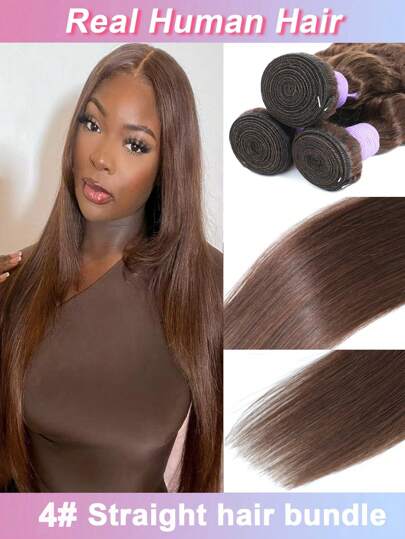 32 Inch Chocolate Dark Brown Straight Hair Bundles Human Hair Unprocessed Brazilian Virgin Hair 1 Bundles Silky Straight Human Hair Chocolate Brown Bundles 4# Color