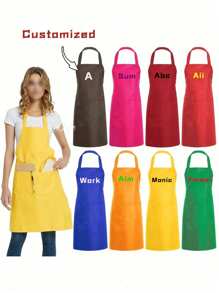 女士定制宽边涤纶围裙，个性化厨师烹饪厨房围裙，简约风格黑色带口袋围裙，加厚腰围裙，时尚家务厨房家居工作服，厨房用品，适合男女，烧烤，烹饪，厨房，父亲节礼物，防尘舒适的涤纶工作帽，适用于厨房、餐厅和工厂，适合母亲节生日周年纪念毕业婚礼爱情独特、多功能、高品质、定制家用手套 - 彩色 - 查看 2