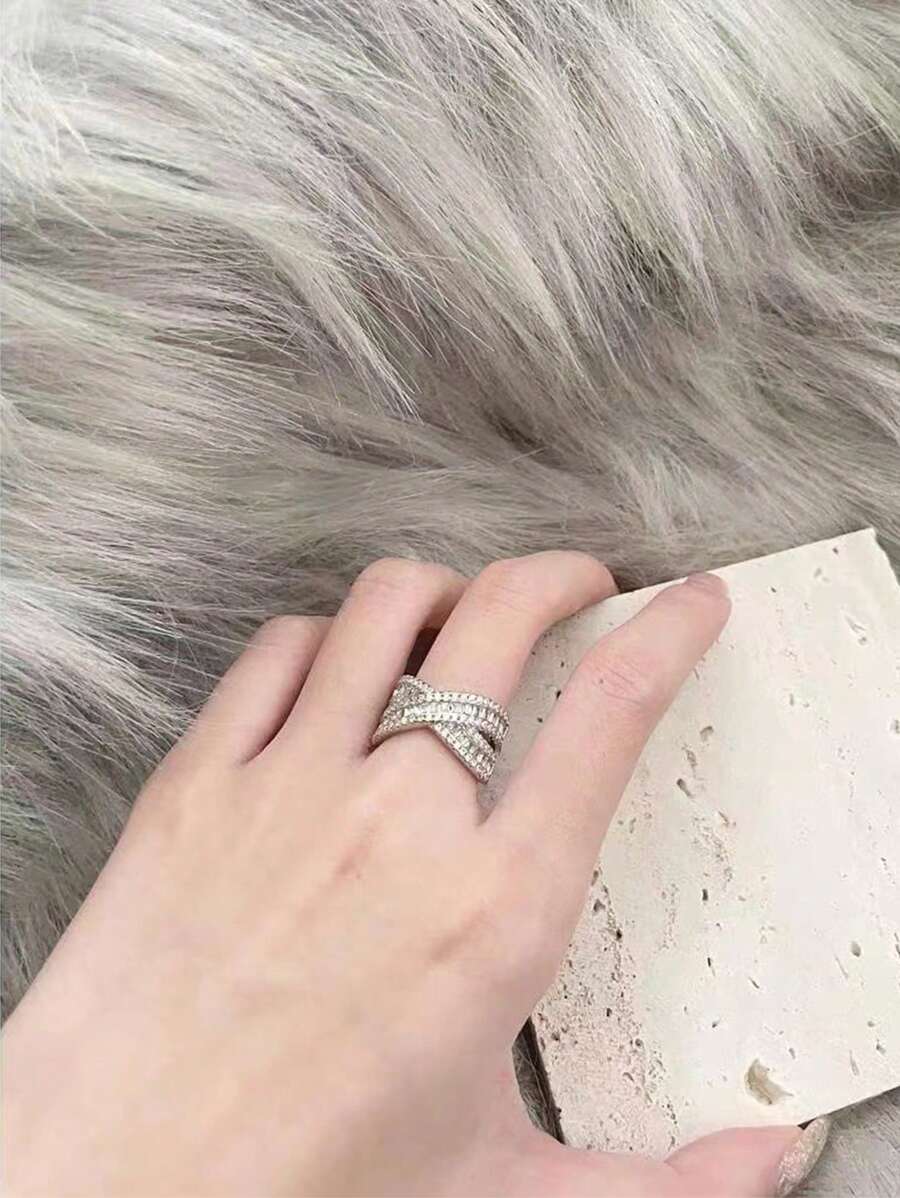 1pc Exquisite And Simple Elegant Cubic Zirconia Ring Fashion Women's Ring Wedding Birthday Party Gift For Girlfriend Wife Couple