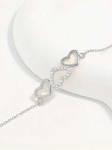 1 pieza Pulsera de plata de ley 925 con diseño de corazón hueco y circonita, adecuada para que las mujeres la usen en citas, como accesorio diario y en ocasiones especiales. Hermoso regalo para mujeres en el Día de la Madre, festividades especiales y aniversarios