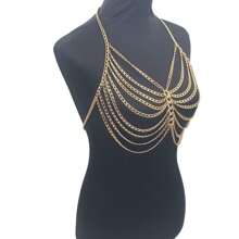 1 pieza Nueva cadena de pecho metálica y sexy, collar de cadena para el Body de mujer para disfraz de actuación de baile