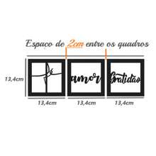 Quadros decorativos fé amor gratidão em MDF Preto, Kit Quadro Decorativo Vazado 3 peças