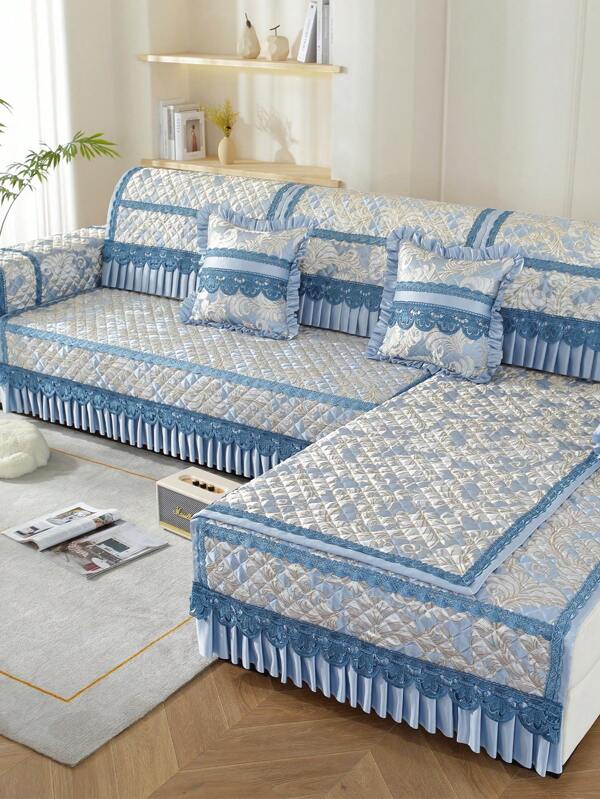 1pc Floral Pattern Luxury European Aristocratic Style Sofa Cover, Summer European Jacquard Design, Machine Washable, Pet-Friendly, Fits Armchair To 4-Seat Sofa - Living Room, Window Front, Office Sofa Protector