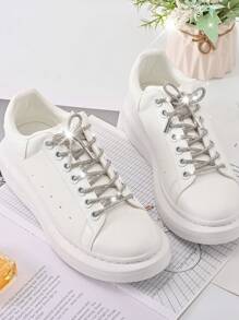 2Pcs White Rhinestone Shoelaces With Rhinestone Decoration, Fashion Diy Lace For Sneakers And Athletic Shoes - White - View 2