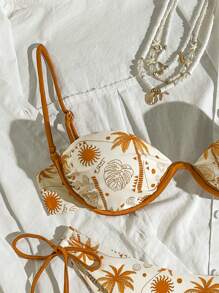 Bikinx 女士钢圈假日热带印花比基尼流苏系带泳衣套装，适合夏季海滩度假