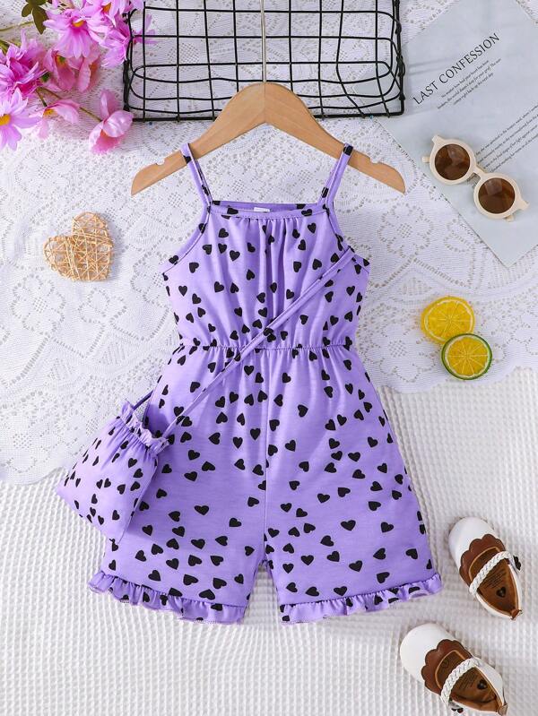 Ensemble de mode mignon de 2 pièces: barboteuse à bretelles pour bébés filles + sac à bandoulière adorable