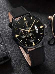 Set de 5 piezas de relojes vintage para hombre - Pulsera de cuerda de cuentas hecha a mano, reloj de piel de PU con pantalla de calendario precisa, cómodo para uso casual y deportivo, regalo ideal para él