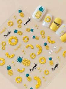 1 件水果美甲贴纸，5D 浮雕菠萝图案，夏季 DIY 美甲装饰，美甲配件