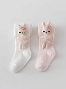 2 Peças Conjunto de Collants para Meninas, Leggings Finas de Primavera e Verão, Meias Infantis de Verão, Tela de Malha com Coelho Cartoon