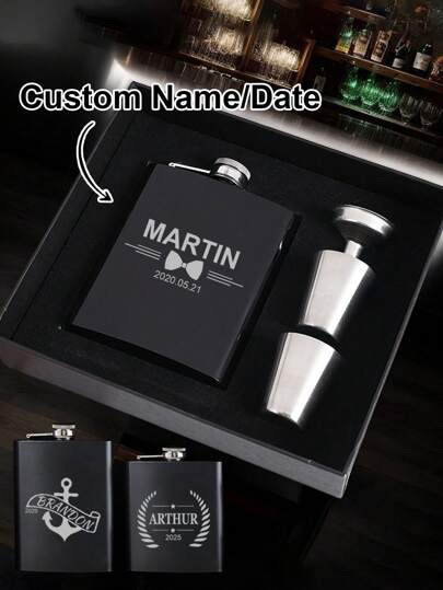 1pc Custom Portable Hip Flask Set, Personalized Engraving Name Date Flask For Men, Customized Liquor Flask, Multi-Functional, Adjustable, Reusable, Ornamental, Easy To Clean, Cute, Comfortable, Stylish, Soft, Adorable, High-Quality, Modern, Colorful, Custom, Personalized, Unique, Ideal Gifts For Him, Ideal Gifts For Her, Her, Girlfriend, Dad, Boyfriend, Family, Mom, Friends, Son, Daughter, Kitchen, Dining Room, Bathroom, Living Room, Bedroom, School, Office, Tea Room, Home, Garden,Delicate Romance