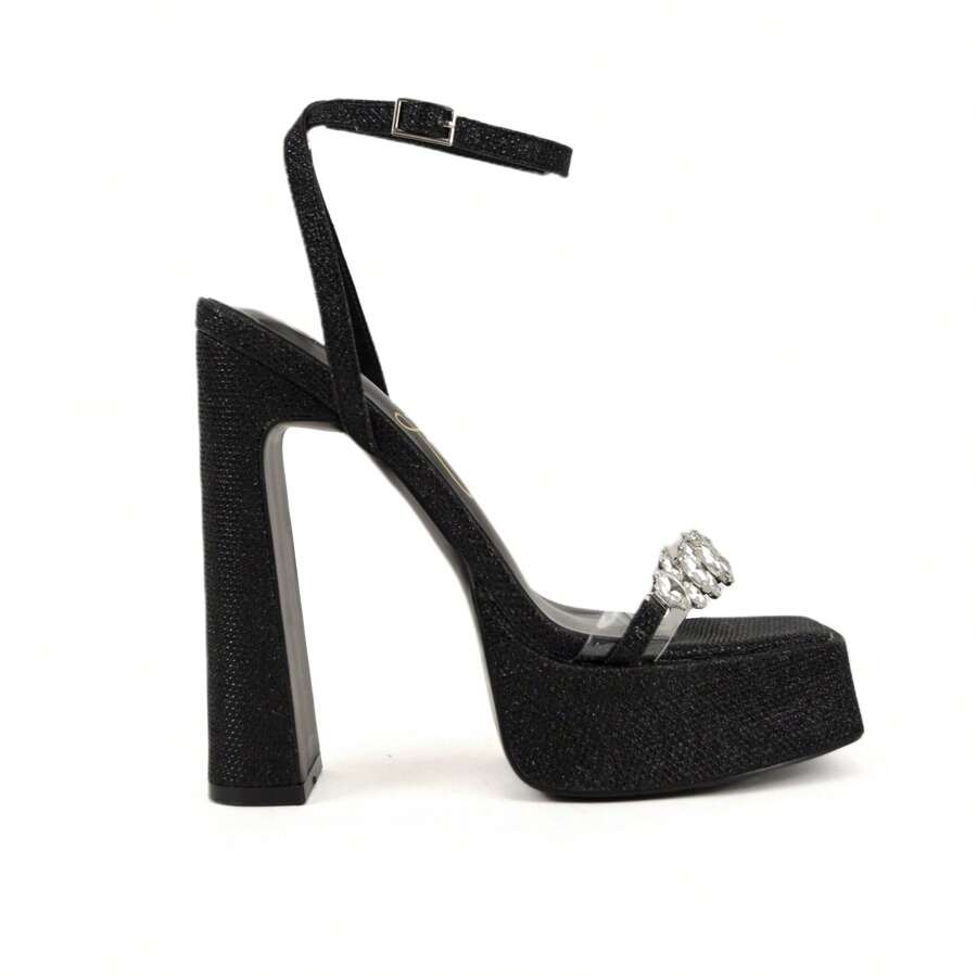 So Me Cielo 踝带高跟厚底优雅凉鞋 - 黑色 - 查看 1