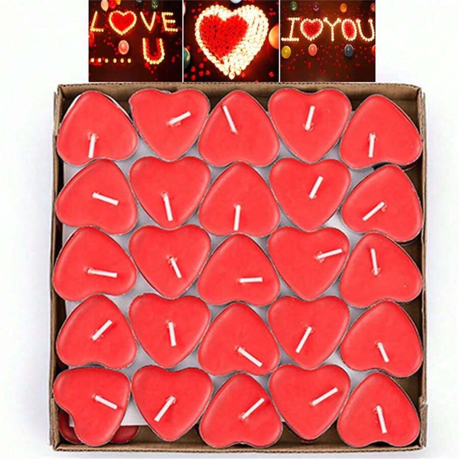 50/100 piezas Candles ligeros con forma de corazón para té, cera de parafina natural, mini candle sin perfume, decoración romántica para el hogar para San Valentín, propuesta, cenas románticas, boda, regalo del Día de la Madre, decoraciones del día del carnaval
