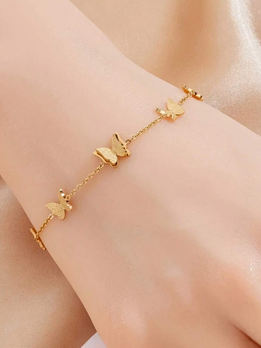 1 pieza Pulsera elegante de cadena con 5 mariposas de moda, brazalete de lujo de alta gama y sensación de sencillez, sin incluir caja de regalo