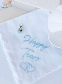 1/4 件婚礼手帕，带扇贝花边的刺绣手帕，婚礼当天新娘的蓝色趣味手帕，新娘母亲的礼物，夏季生日海滩，返校学校用品，房间装饰 - 彩色 - 查看 4