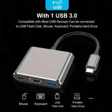TYPE- C To HDTV 3in1 HUB Multiport Adapter, Type-C Hub Thunderbolt 3 To HDTV 4K Output USB 3.0 Port And USB-C Charging Port, Digital AV Adapter For Laptop, For Galaxy S8/S9, For Laptop PD Charging USB Splitter!
