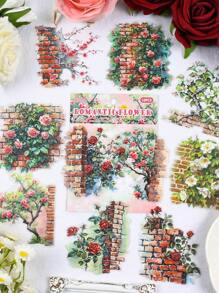 1套/60张 | 清新简约花园主题自粘贴纸 墙面植物藤蔓 篱笆花束 松鼠 花卉元素 PET防水笔记本装饰材料 适用于日记本 水杯 手机壳等 手工DIY唯美贴纸套装 - 彩色 - 查看 4