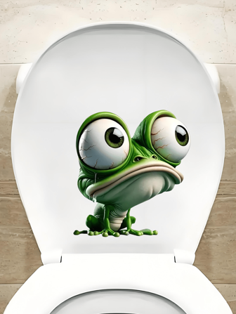 1pc Mischievous Frog Pattern Toilet Seat Cover & Tank Sticker, Home Decor Bathroom Walls Sticker
