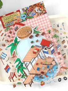 3pcs PET 2.5D Mini Diorama Decorative Sticker Set, Open Now Series, Suitable For Office, Home, Marking, Labels, Classroom, Toy, Student DIY Decor,School Supplies,Back To School - Multicolor - View 7