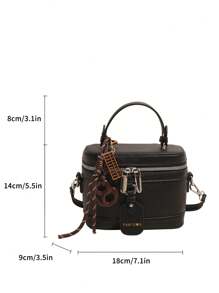 时尚新款优雅纯色 PU 面料便携式方包，迷你 PU 包，纯防水面料酒红色包，字母图案装饰设计盒子包，适合旅行购物、聚会、派对、通勤。