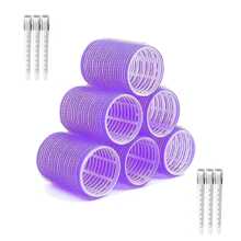 24 件套大号卷发器不加热卷发锥套装刘海卷发器自粘式双层卷发器 [12 个发圈和 12 个夹子]，发饰 - 彩色 - 查看 9