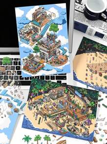 4pcs Infeel.Me PET 2.5D Mini House Scenery Stickers, 'Open Today' Series, Suitable For Gifts, Office, Home, Marking, Labels, Classrooms, Toys, Student Planner Decor, DIY Decorative Stickers