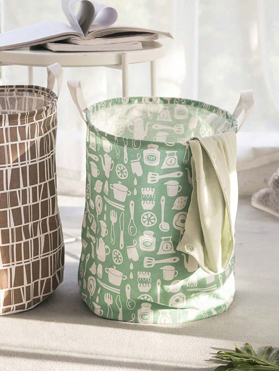 斯堪的纳维亚风格简约亚麻脏衣篮、玩具收纳箱、可折叠衣物收纳篮、防水布洗衣篮 - 彩色 - 查看 1