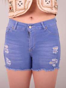 Short shorts corto de mezclilla denim estrech tiro alto con detalles de rasgado casual - Celeste - Ver 5