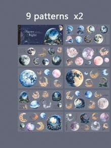 1 pak 18 vellen PET-stickerboek, romantisch sterrenlicht, maanlicht, straatlantaarnstickerset voor doe-het-zelfdecoratie, scrapbooking, dagboek