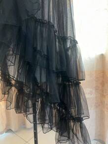 欧美风洛丽塔轻盈闪亮系带多层新娘鱼尾蓬蓬A字裙秋季女装情人节配饰 - 黑色 - 查看 4