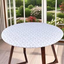 1pc Round PVC Tablecloth With Flannel Backing, Elastic Edge Design, Waterproof Oil-Proof Wipe Clean Vinyl Table Cover For Round Table