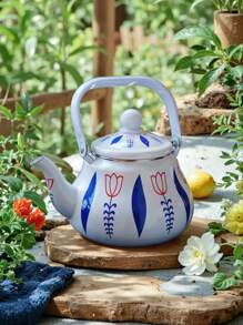 Set Of 1 Elegant Enamel Teapot With Lid And Tea Infuser, Colorful Floral Design, Great For Coffee, Tea, Milk - Compatible With Electric And Gas Stove - Ideal Kitchen Utensil Gift Set, Gift For Tea Lovers | Floral Enamel Kettle | Durable Enamel - Red - View 11