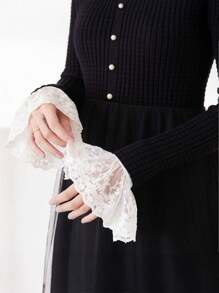 1 双/优雅蕾丝荷叶边可拆卸袖套 - 女式涤纶缀饰手腕袖口，无弹性纯色假袖，适合连衣裙和毛衣，韩国编织工艺，无羽毛，适合外出 - 彩色 - 查看 4