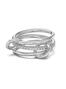 Fashionable Layerable Rings, Silver Tone Triple Linked Design With Delicate Cubic Zirconia, Jewelry Gift For Women