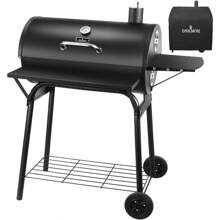 Charcoal Grills Outdoor BBQ Grill, Barrel Charcoal Grill With Side Table, With Nearly 500 Sq.In. Cooking Grid Area, Outdoor Backyard Camping Picnics, Patio And Parties, Black By DNKMOR - 常規尺寸 - 查看 9