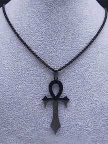 Colar Amuleto Religioso Goth Egípcio Cruz Ankh Chave da Vida em Aço Inoxidável na Cor Preta