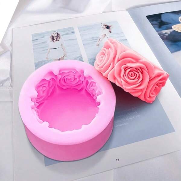 Valentine 3D Round Rose Flowers Shape Silicone Soap Mold DIY Handmade Soap Molds Soap Making Cake Candle Molds Craft Decoration