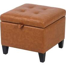 17 Inch Square Storage Ottoman,Small Foot Rest Stool For Couch, Faux Leather Upholstered Footstool Cube For Entryway Bedroom Living Room, Brown - Style2 Faux Leather Reddish Brown - View 1