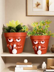 1 pièce Pot à fleurs fumant potté Pot de fleurs fumant amusant Pot de plante avec un visage fumant Pot de succulente miniature en résine amusant Convient pour la décoration de bureau, maison, cuisine et jardin