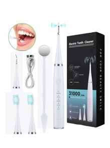 Electric Toothbrush Tartar Remover, Stain Remover With 3 Replaceable Cleaning Heads, 5 Adjustable Modes, Mouth Mirror - USB Rechargeable Dental Cleaning Tool - Multicolor - View 2