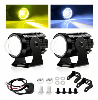 Faros Auxiliares De Lupa Doble Color Luz Para Auto Moto 12 W, faros LED para motocicletas, faros antiniebla auxiliares para automóviles, luces para motocicletas de doble lente, accesorios para luces antiniebla para motocicletas, focos LED para motocicletas