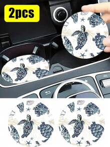 2 件可爱迷你海龟杯垫，个性化汽车装饰，人造皮革防水防尘高清图案 - 防滑材料，适用于汽车内饰，适合作为生日礼物