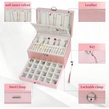 Earring Jewelry Box For Women Girl Stud Organizer, 5 Layers Girl Jewelry Organizer Box With Lock Earring Holder Organizer Necklace Ring Jewelry Organizer Box For Girls (Black)