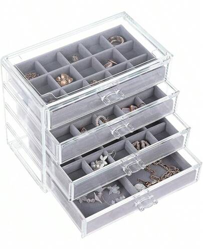 Misaya Earring Jewelry Organizer With 5 Drawers, Birthday Present, Acrylic Jewelry Box Women, Velvet Earring Display Holder Earrings Ring Bracelet Necklace, Gray2025