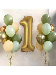 20pcs/Set 32 Inch Gold & Olive Green Theme Party Decorative Foil Balloons, Includes 1-6 Numeric Foil Balloon Set, For Birthday Outdoor Decorations