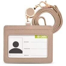 Suport cu două fețe din piele PU pentru insignă de identitate, cu 1 fereastră de identificare și 1 slot pentru card Plus 1 curea detașabilă pentru șnur (suportă 3-4 cărți) pentru femei Portofel Mini portofel Poșetă Portofel Portofel pentru carduri Portofel